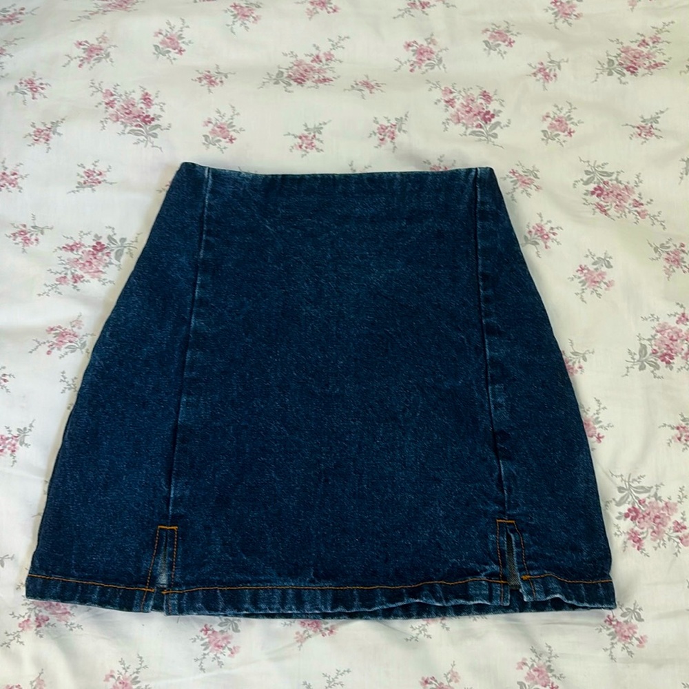 Denim, A-line skirt.